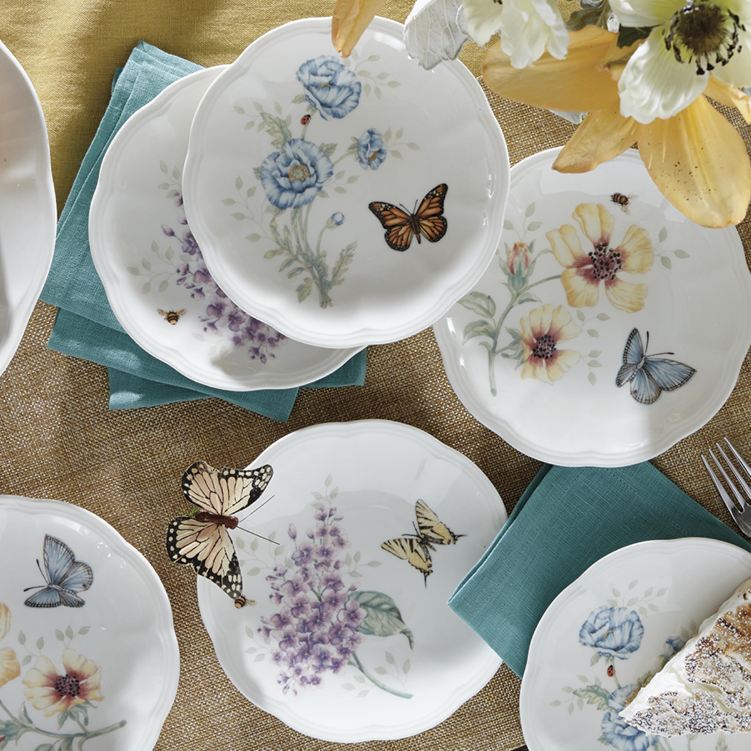 Lenox Butterfly Meadow 6-Piece Tidbit Plates, Dessert Plate Set for 6