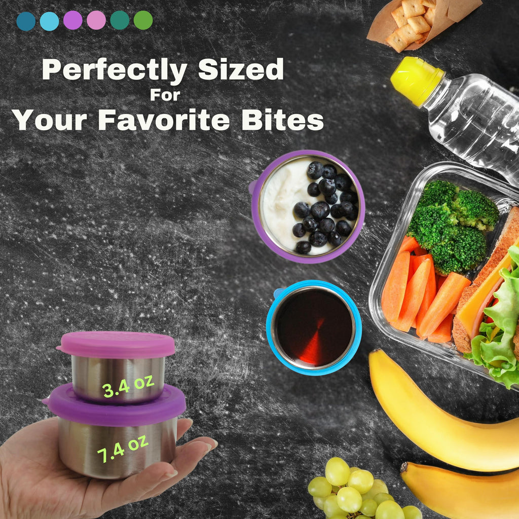 Alpine Elevation 12-Piece Stainless Steel Snack Dip Condiment Containers Set | 3 x 7.4 oz and 3 x 3.4 oz with Silicone Lids | Reusable Leakproof Food Storage Containers for Lunch Meal Prep and Travel