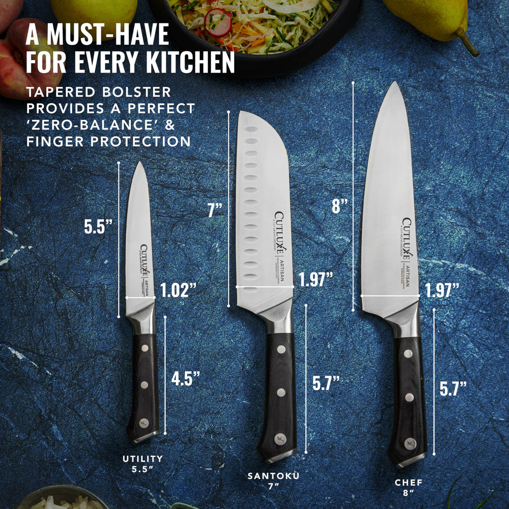 Cutluxe Chef Knife Set, 3-Piece Kitchen Knives – Razor Sharp German Steel