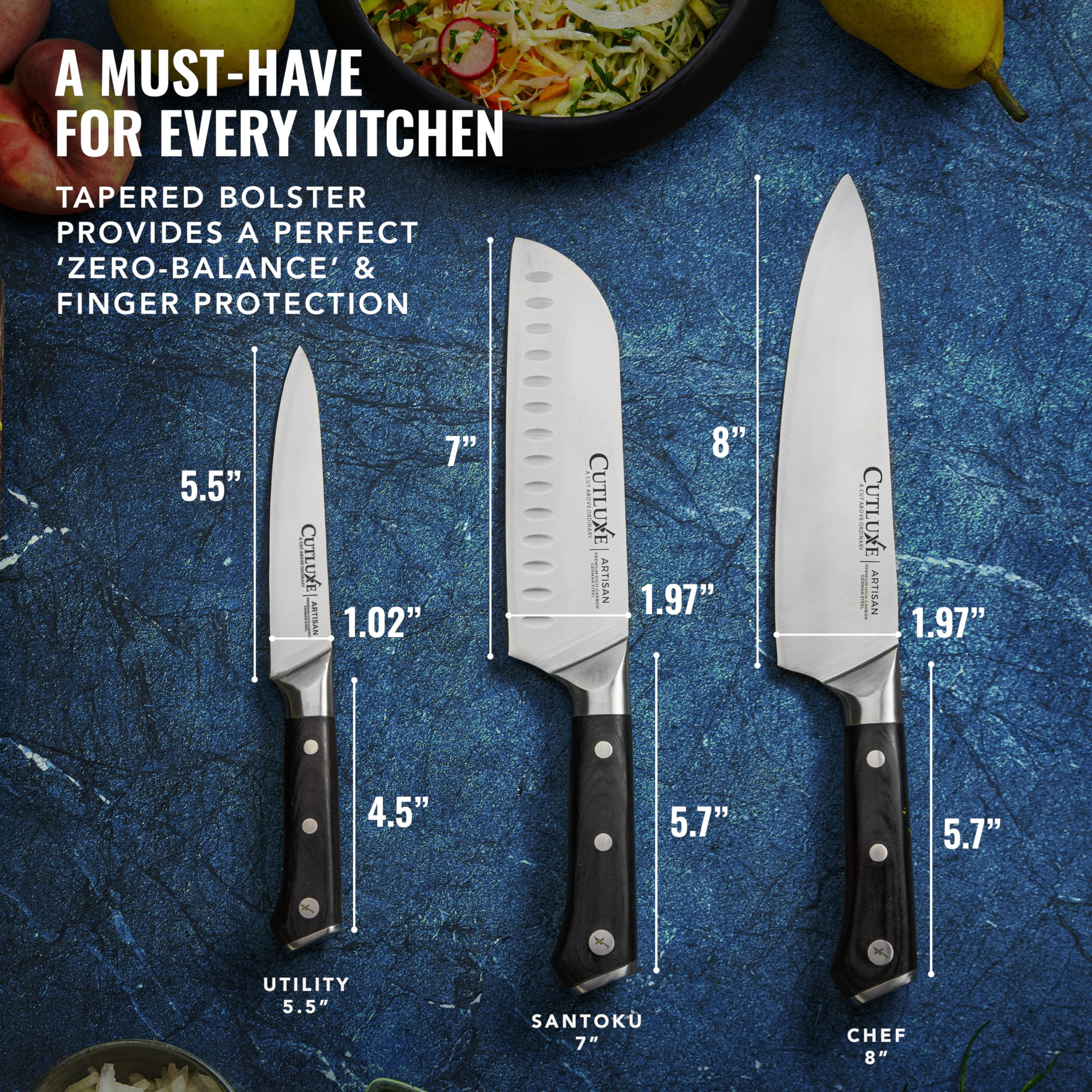 Cutluxe Chef Knife Set, 3-Piece Kitchen Knives – Razor Sharp German Steel