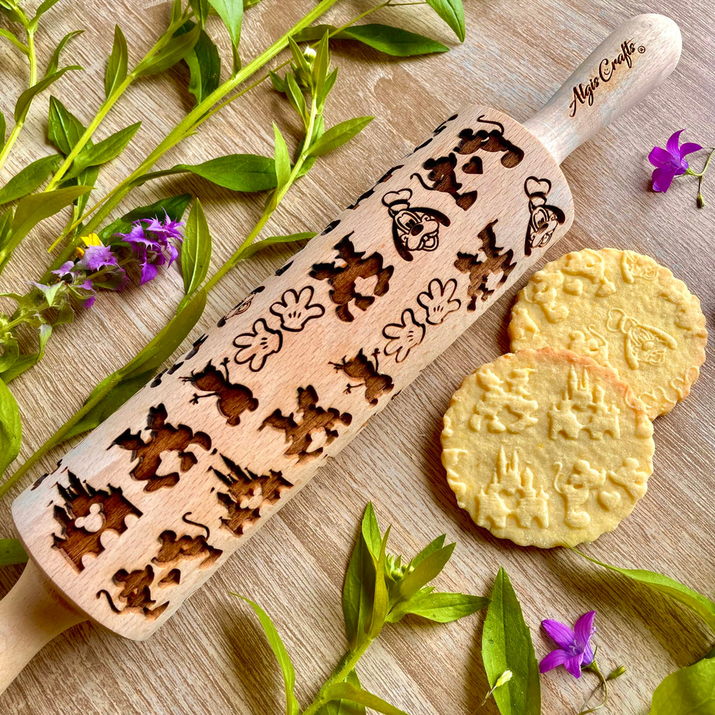 FAIRY TALE EMBOSSING ROLLING PIN MOUSE DOG LASER ENGRAVED DOUGH ROLLER GIFT for CARTOON FAN