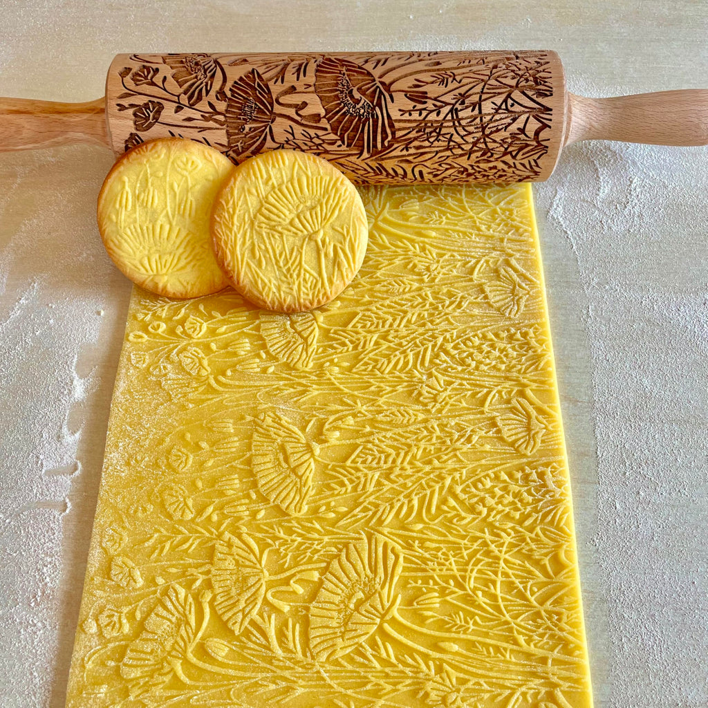 WILD POPPY Embossing Rolling Pin with Flowers Pattern. Dough and Clay Roller for Embossed Cookies and Pottery. Cookie and Ceramic Stamp. Backing Gifts for Women by Algis Crafts