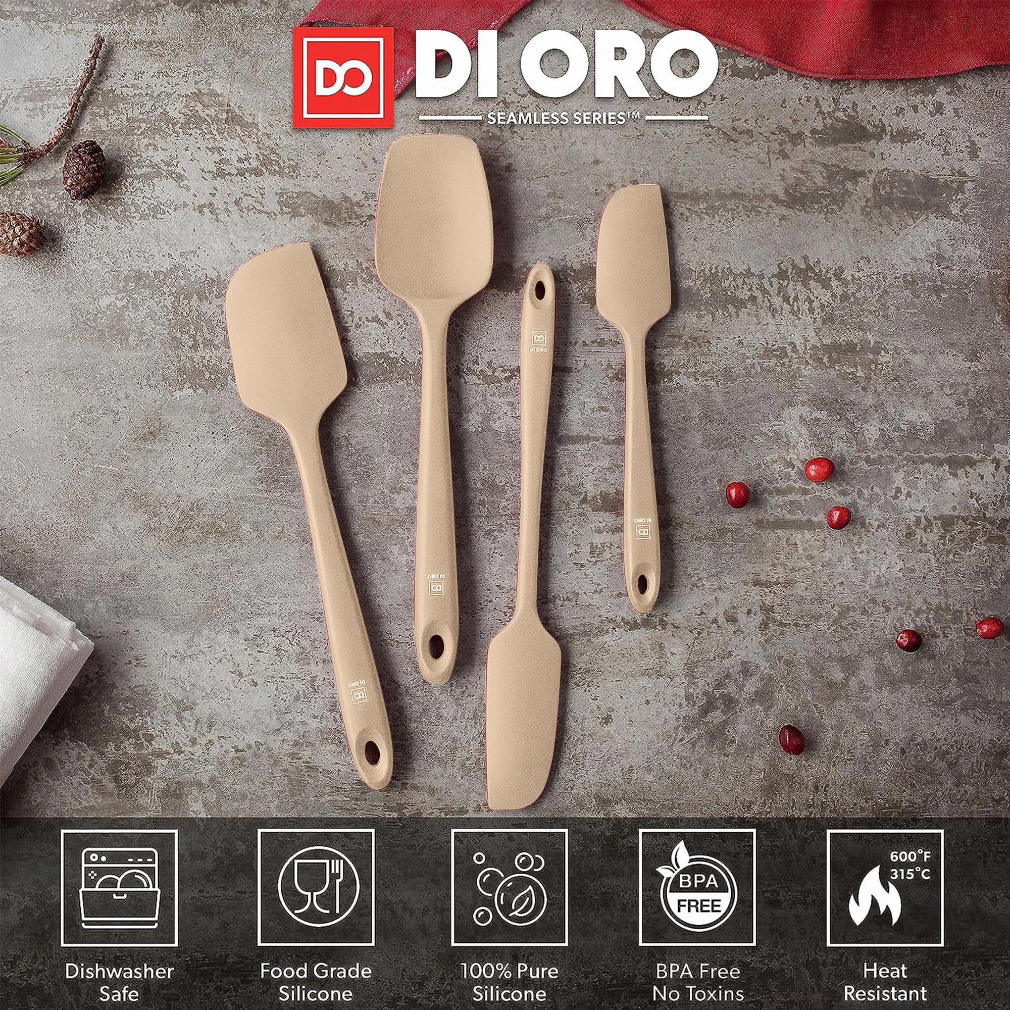 DI ORO Silicone Spatula Set - 600F Heat Resistant, 4-Pc Clay