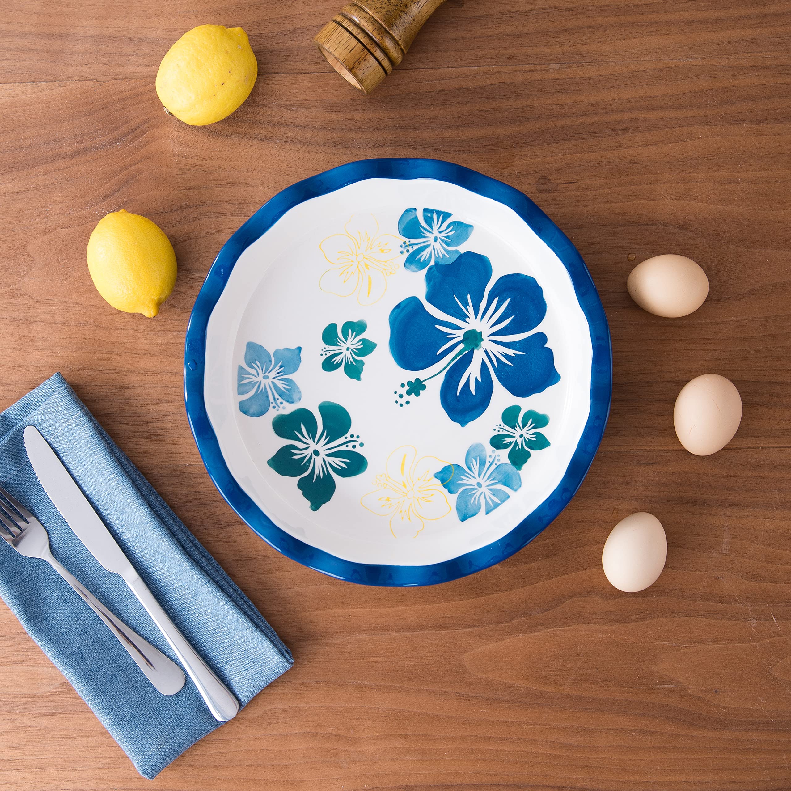 Sagoskat Pie Pan Ceramic Pie Plate, 9 inch Deep Dish Pie Pans, Nonstick Pie Pans for Baking, Blue and White Floral Pie Dish For Kitchen