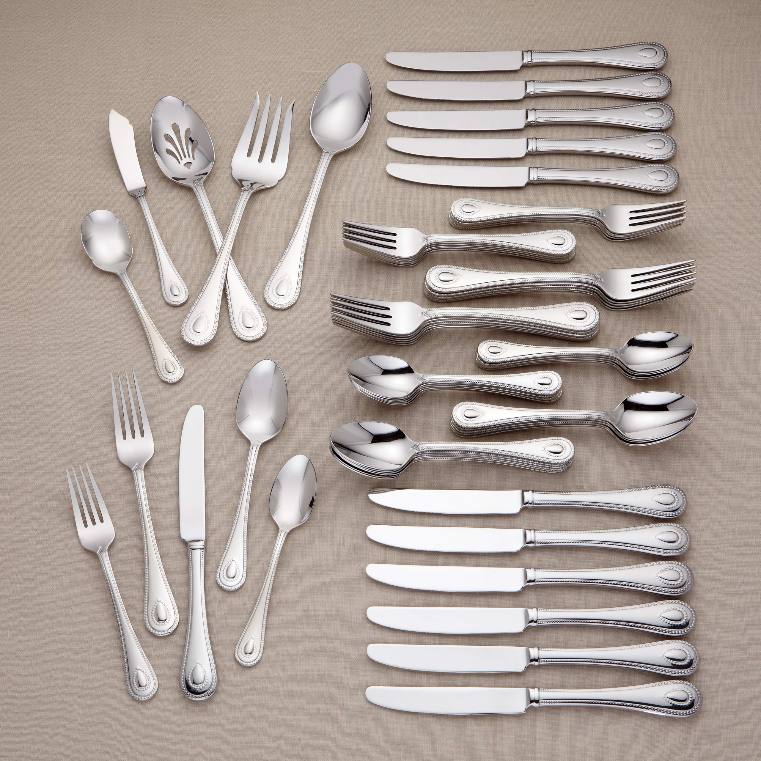 Lenox French Perle 65-Piece 18/10 Silverware Set for 12, Flatware